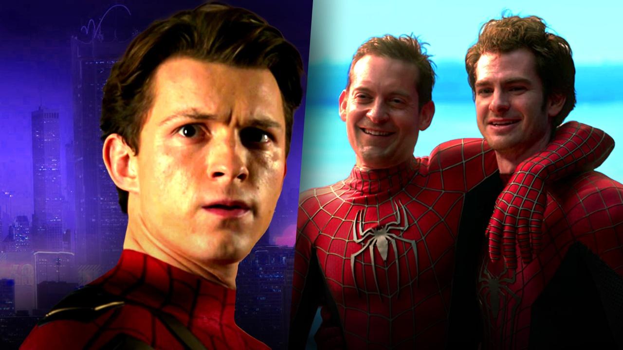 Tom Holland as Peter Parker, Tobey Maguire and Andrew Garfield in Spider-Man: No Way Home